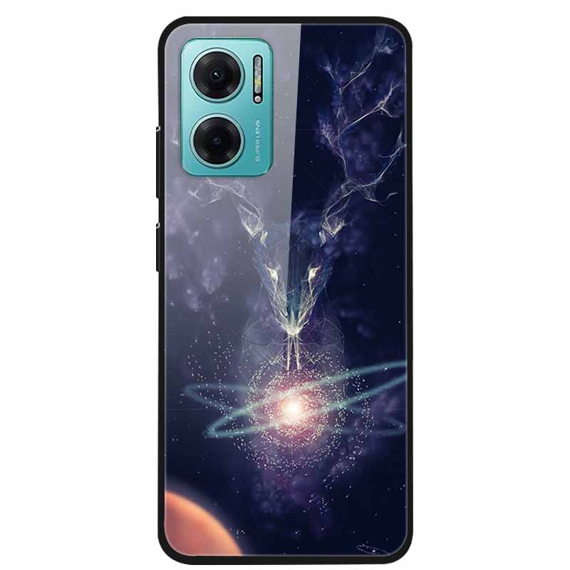 Case For Xiaomi Redmi Note 11E Luxury Tempered Glass Hard Back Cover For Redmi Note 11E Capa Shockproof Flower Funda Wolf Coque