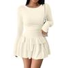 Damen Farb-Schmal geschnittenes Langarm-Rundhals-Kleid