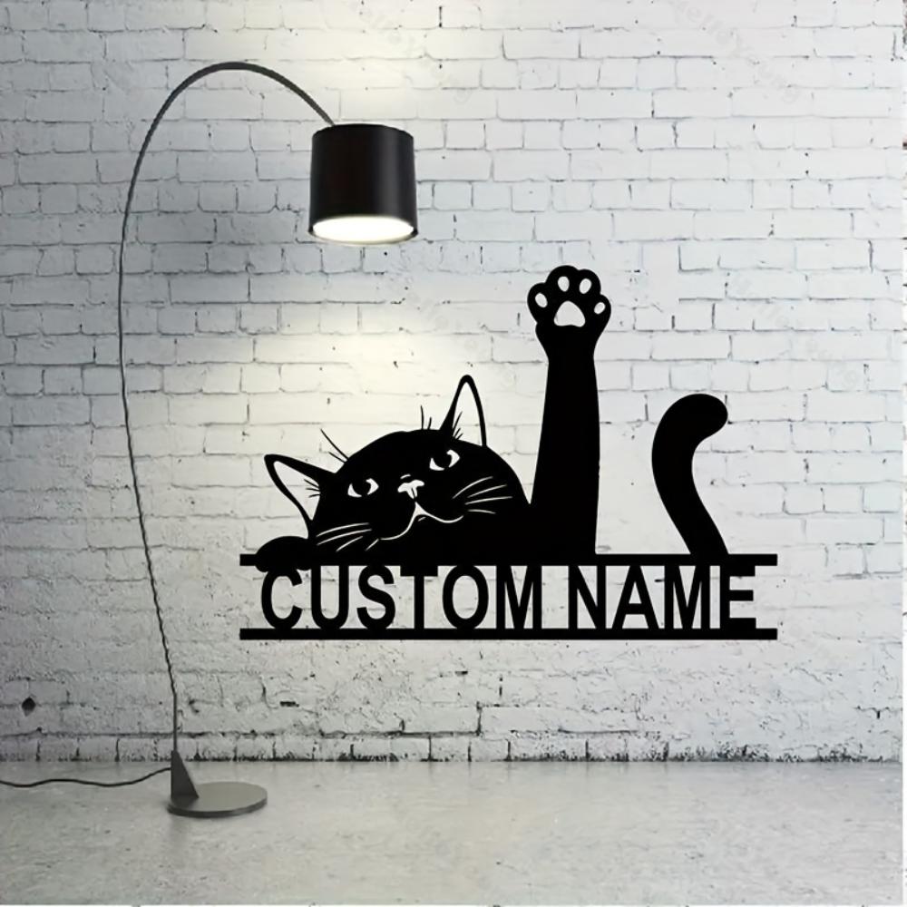 Vintage Black Cat Metal Wall Art Custom Name Sign Home Decor