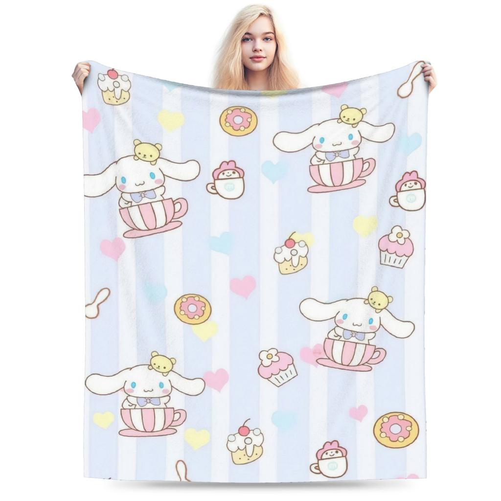 Pink Cinnamoroll Blanket Fleece Textile Decor Cute Cartoon Multifunction Ultra-Soft Throw Blanket for Home Travel Bedspread