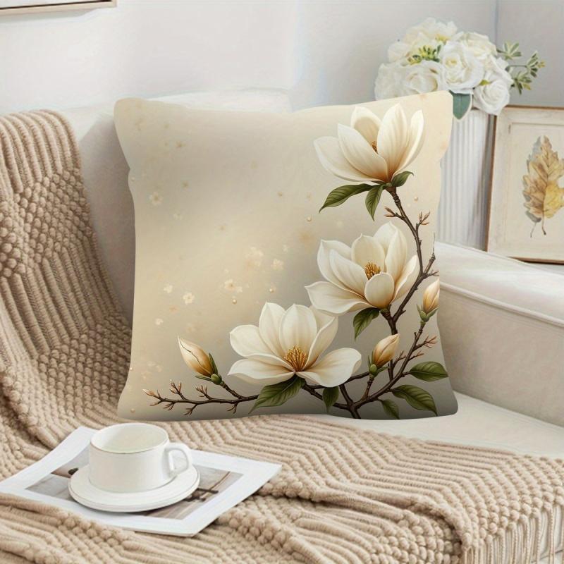 Vikama Zweiseitige Magnolienblumen-Kissenhülle Elegante Heimdekoration Kissenbezug Maschinenwaschbar Für Frühling Und Sommer