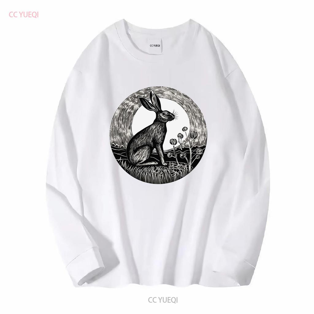 Full Moon Rabbit T Shirt Lover Bunny Desert Hare Mom Dad Long Or Short Sleeves Vintage Washed Fashion Streetwear