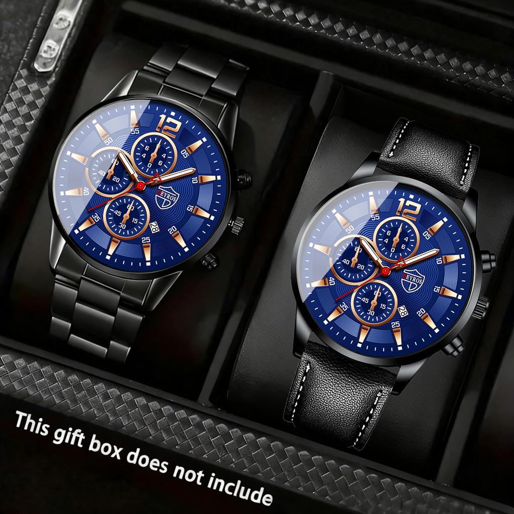 2pc Men's Quartz Watch Set, Men's Casual Watch, Business Watch, Men's Gift
