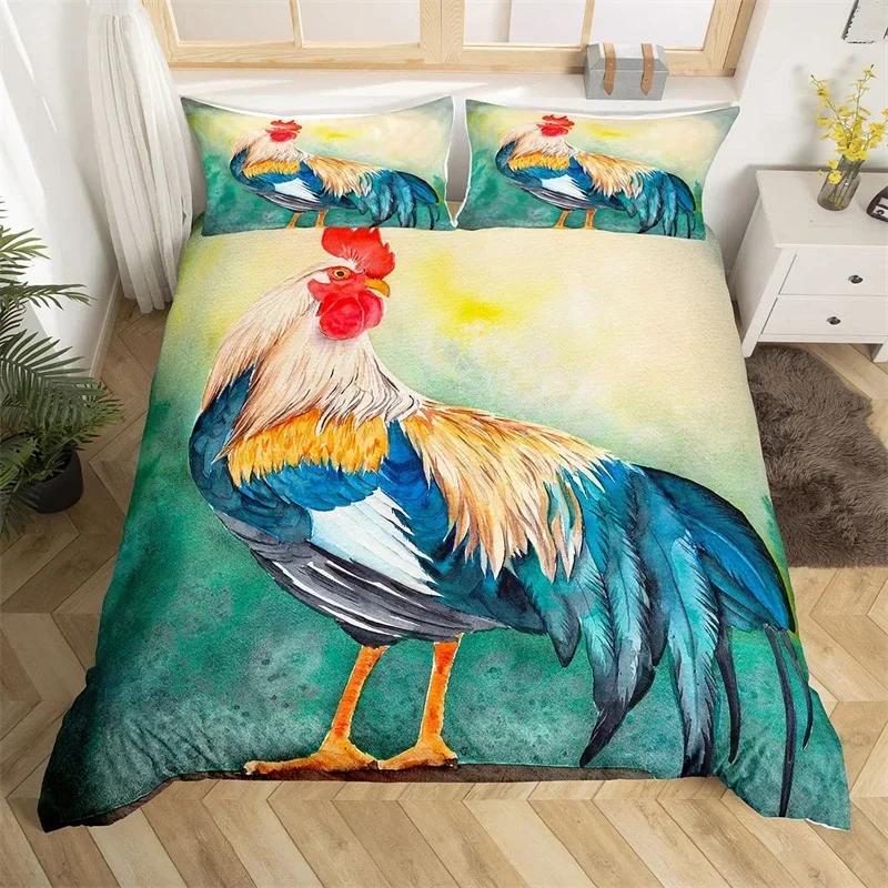 

Rooster Bedding Set Farm Animal Comfortable Duvet Quilt Cover Pillowcase Bedding Set Children Bedroom Decoration Home Textile 70x133cm 2pcs