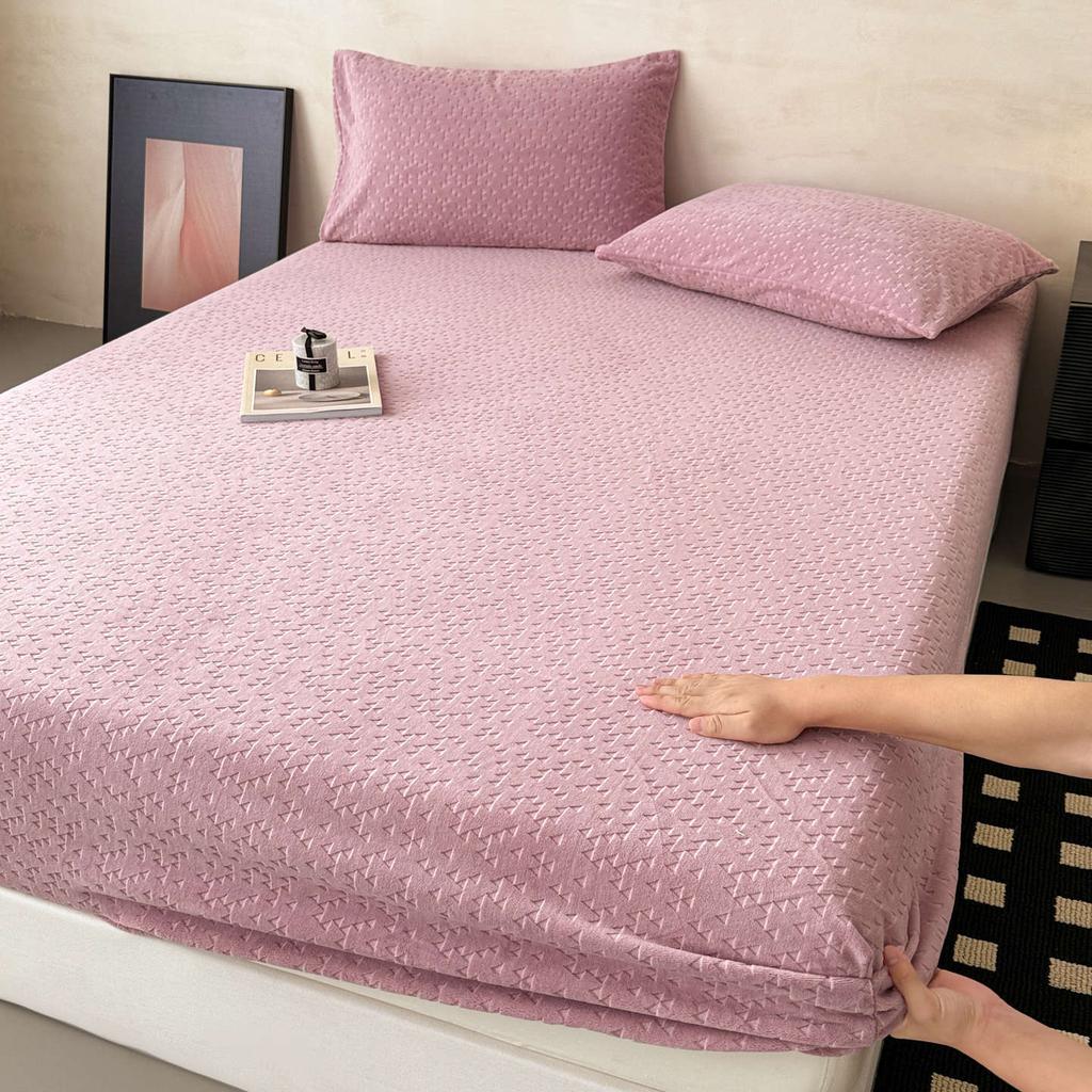 Winter Milk Velvet Single Fitted Sheet, New High Weight Plus Velvet Warm Fitted Sheet, All-inclusive Anti-slip Bed Sheet