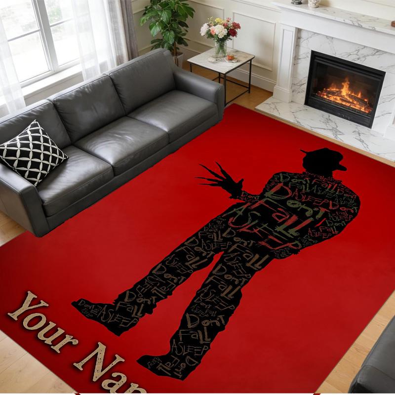 Crystal Velvet Rug Custom Name Text, Soft Non Slip Floor Mat Home DecorA Nightmare On Elm Street Freddy Krueger