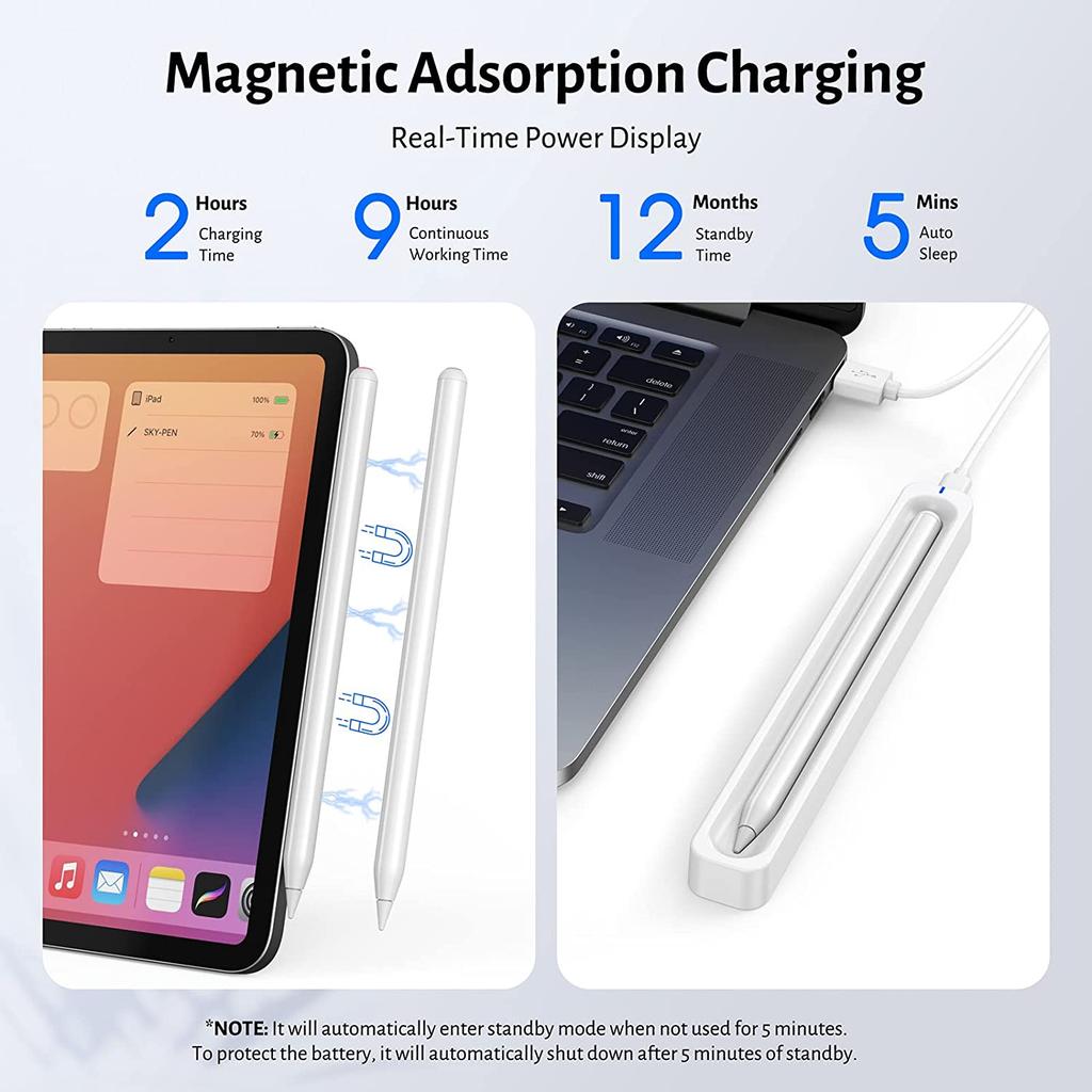 Wireless Magnetic Charging Pro Pen with Palm Rejection Tilt Bold Support Active Stylus for iPad 2018-2022