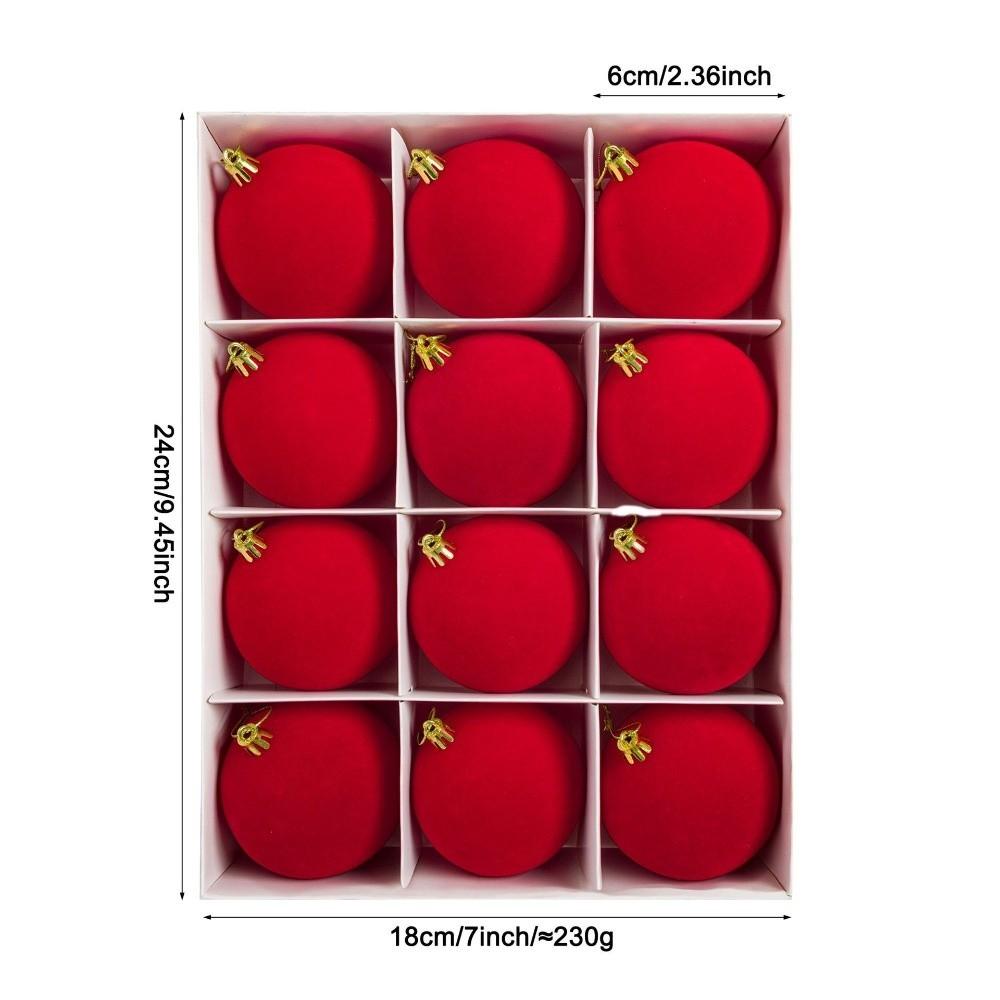 12pcs 6cm Christmas Ball Ornaments Round Shape Gold Hanging Caps Flocked Christmas Hanging Ball Vintage Style