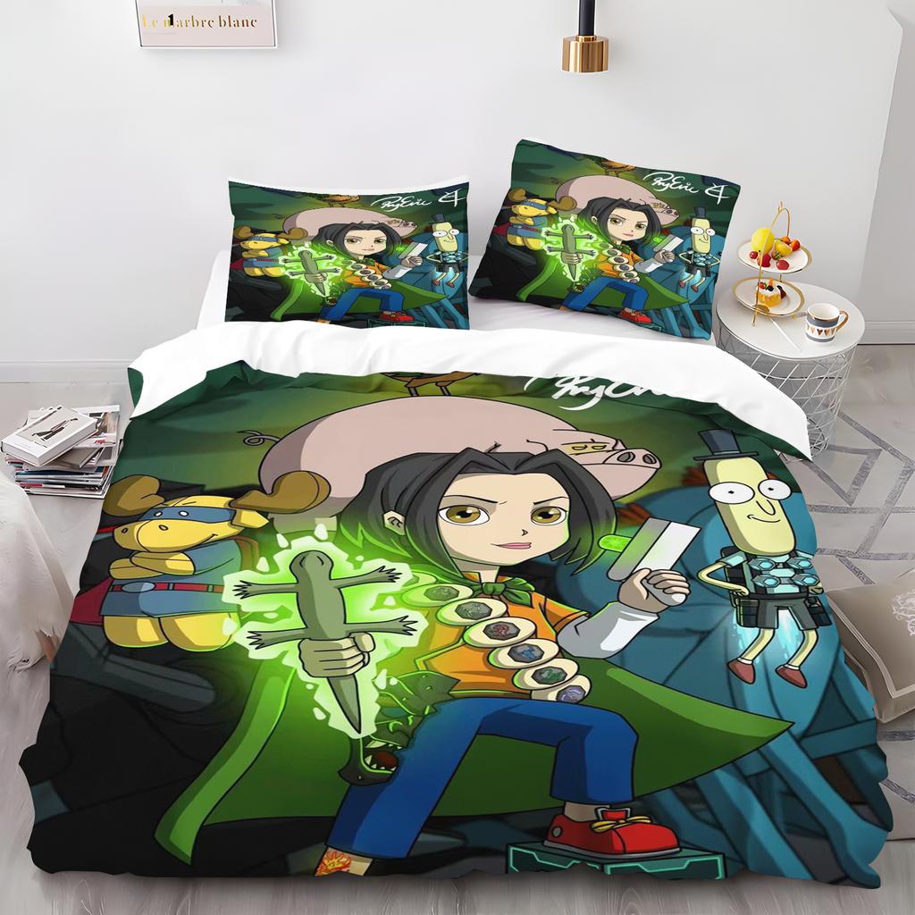 Cartoon Quilt Duvet Jackie Chan Adventures Cover Comforter Bedding Set King Cute Printed Children 3-Piece Bedding Set
