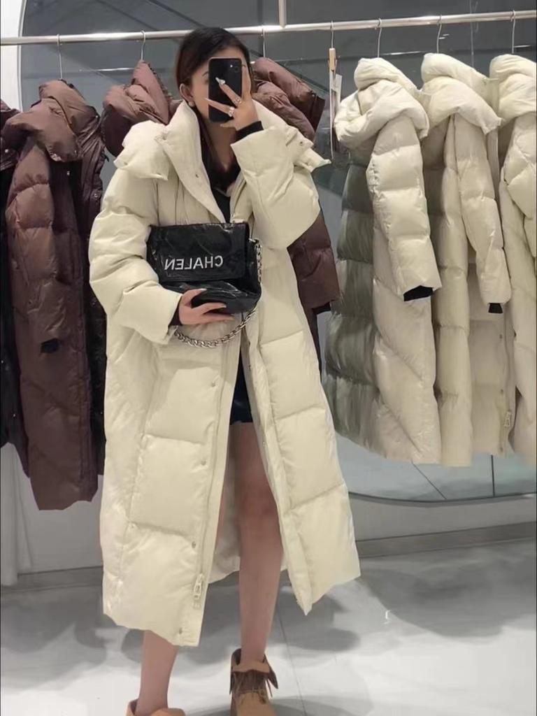 Hochwertige knielange Daunenjacke für Damen, verdickte weiße Entendaunen, Pinghu-Daunenjacke, Flut