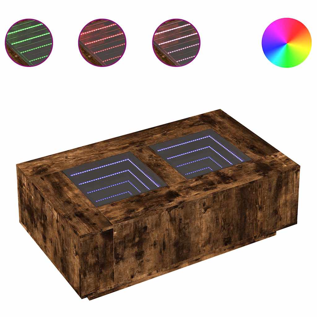 Infinity LED Coffee Table with Smoked Oak Finish 116 x 69 x 40 cm