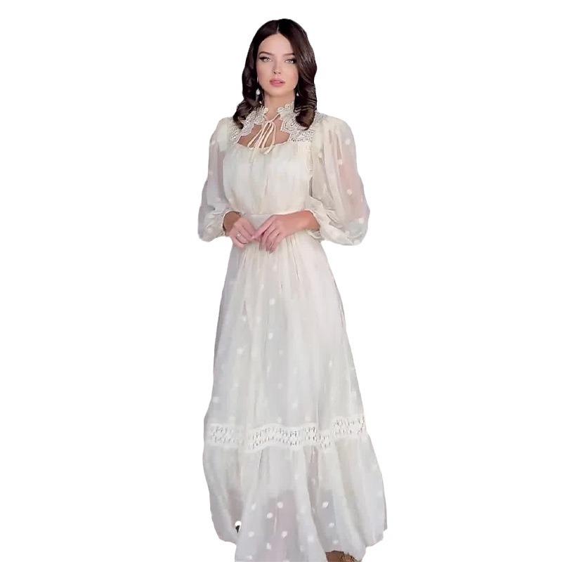 2024 Summer French Polka Dot Chiffon Dress - Elegant Afternoon Tea Style