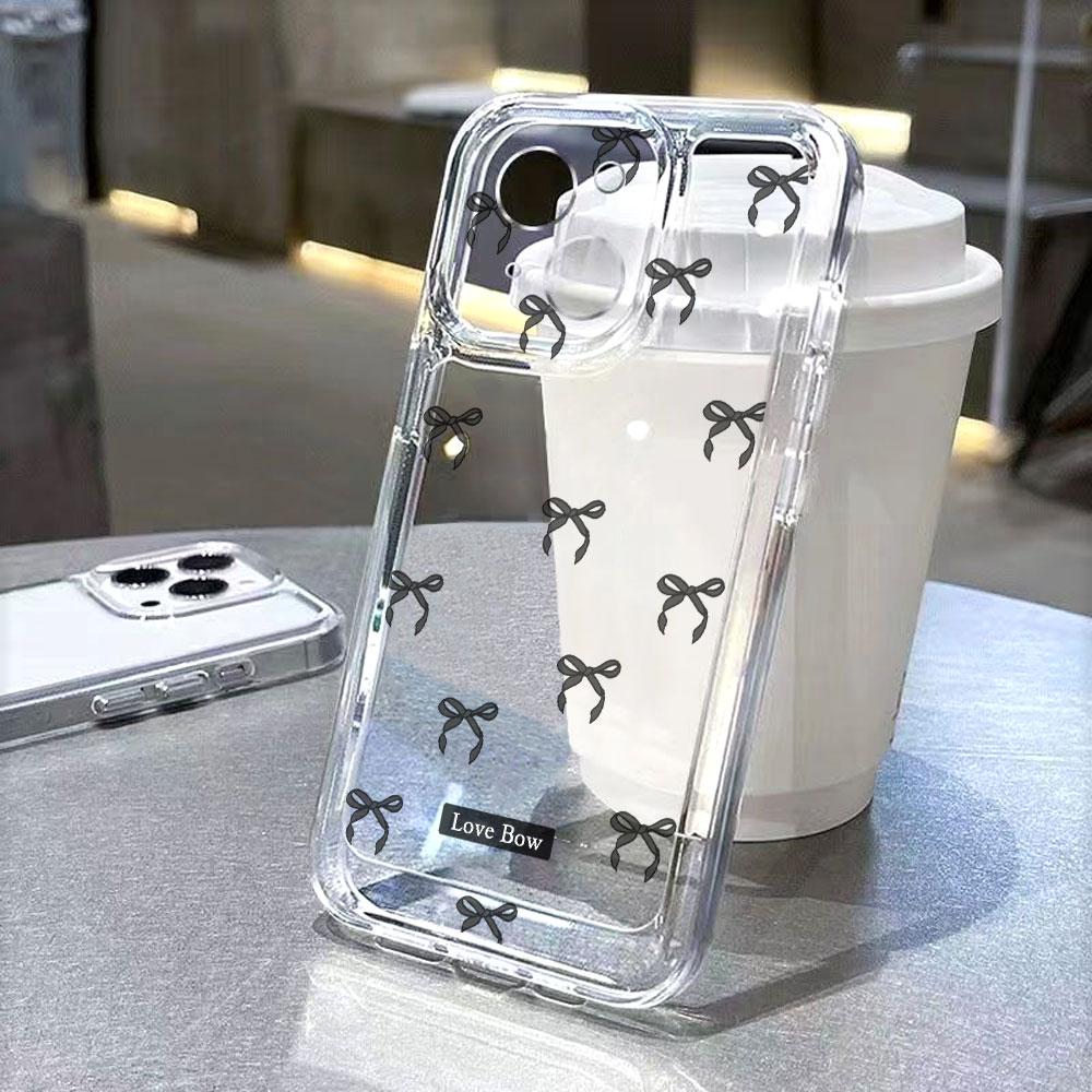 Schwarzes Schleifenmuster durchscheinende Handyhülle für iPhone 14 15 16 13 12 11 17 Pro Max 12 13 Mini Weiche Hülle