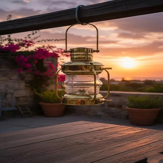 Hanging Ship Oil Lantern Anchor 35.56 Cm Brass Nautical Maritime Light Oil Lamp