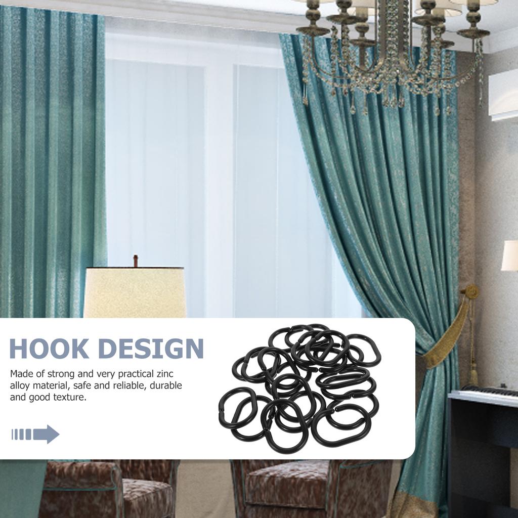 20 Pcs Quick Release Quick Hanging Curtain Hooks Black Abs Heavy Duty Snap Closure Shower Curtain Rings Plastic Sliding Bath