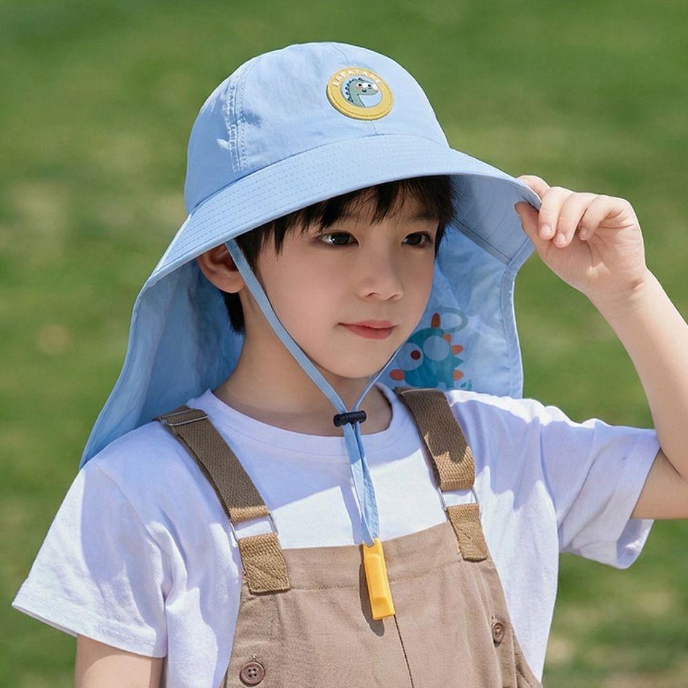 Whistle~ Big Brim Kids Whistle Sunscreen Hat Extended Shawl Children Beach Cap  Boys and Girls