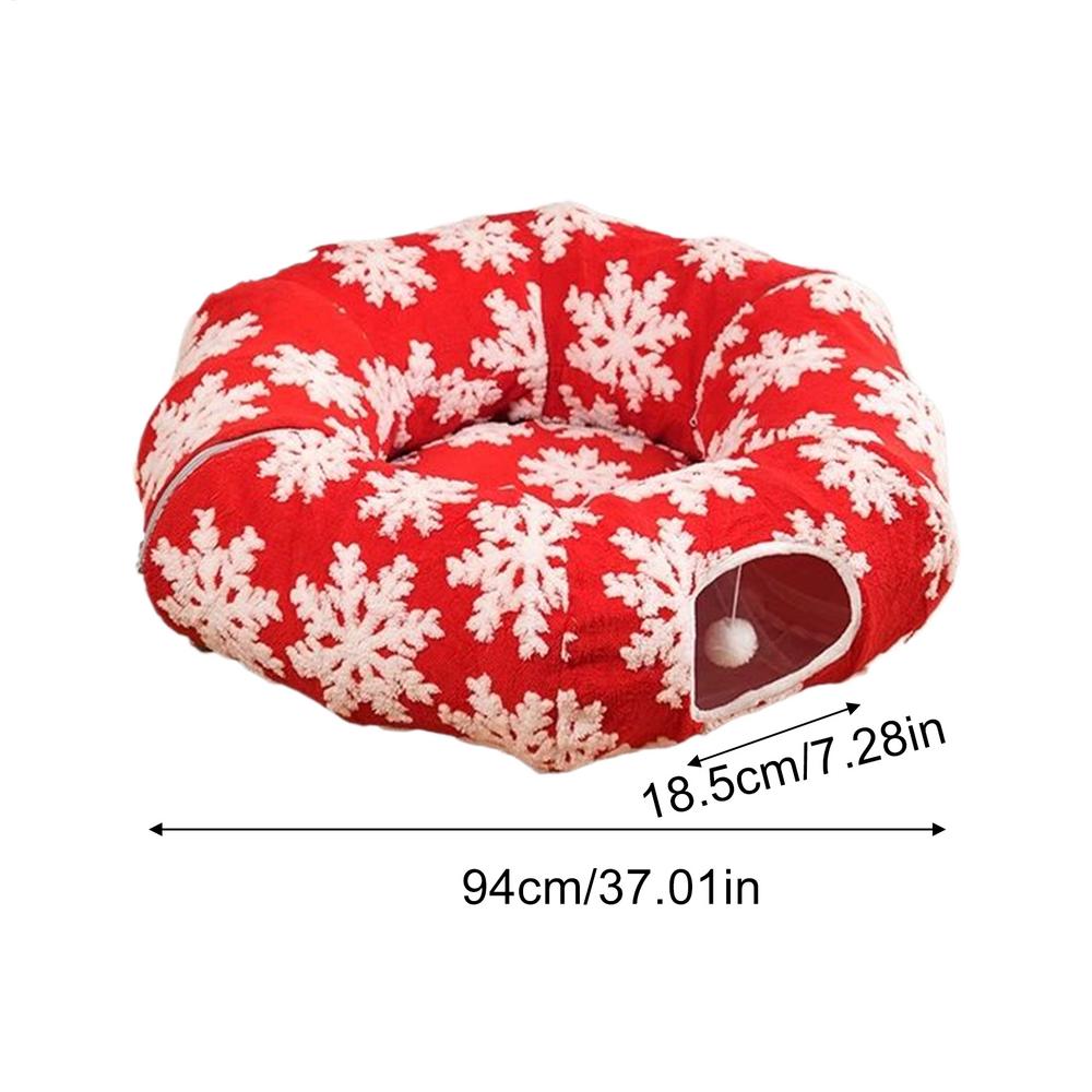 

Christmas Tunnel Cat Bed Kitten Donut Nest Kitten Tunnel Cushion Indoor for Living Room Balcony Enrichment Home Bedroom Exercise червоний