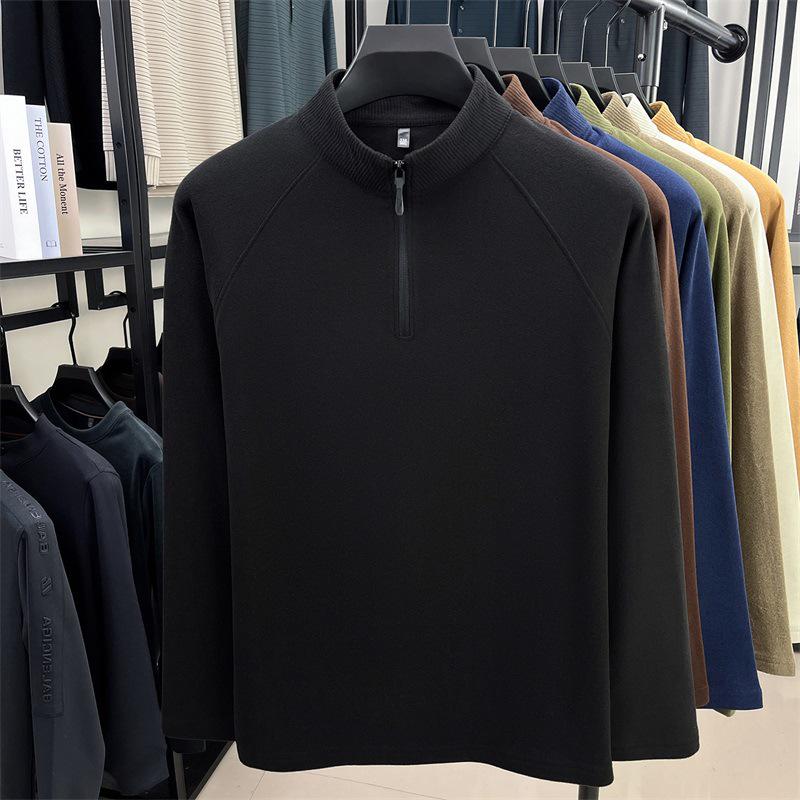 Men's Double-Sided German Fleece Hoodie with Half-High Collar, Zipper, Autumn/Winter Fashionable Outerwear.