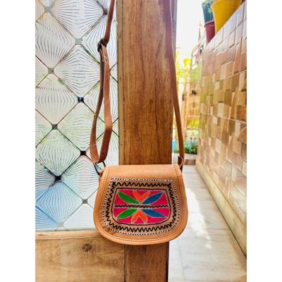 Premium Leather Hand-crafted Embroidery Mini Flap Crossbody Bag for Ladies