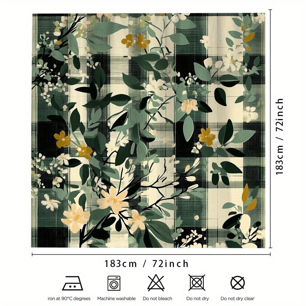 1pcs Creative Checkerboard Digital Printed Shower Curtain, Four Seasons Bathroom Decoration, Fashionable Floral and PlaidPattern
