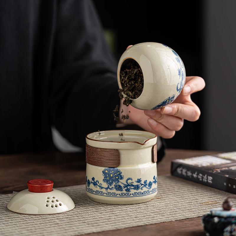 Portable Peony Ru Kiln Tea Set