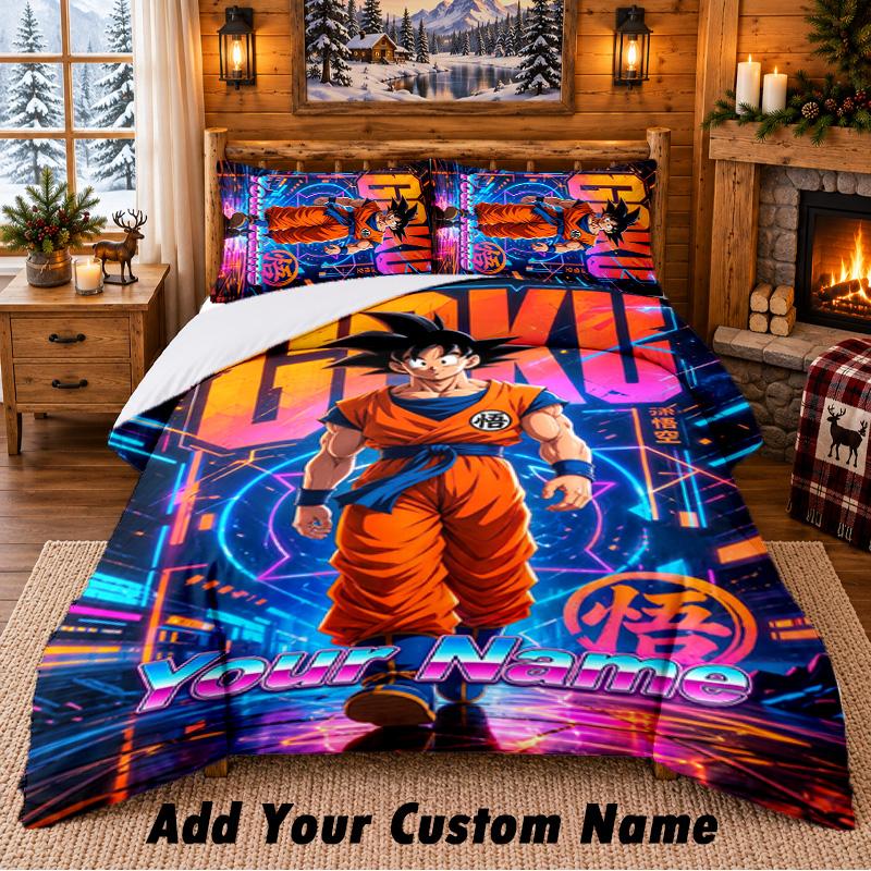 Dragon Ball Custom Name 3Pcs Bedding Set 1 Bed Sheet 2 Pillowcases Bedroom Home Decor