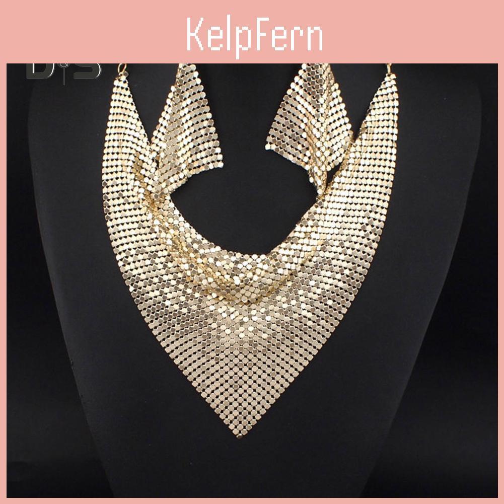 Fancy Scarf 2pcsset Triangular Trinket Sequins Statement Bib Necklace Earrings