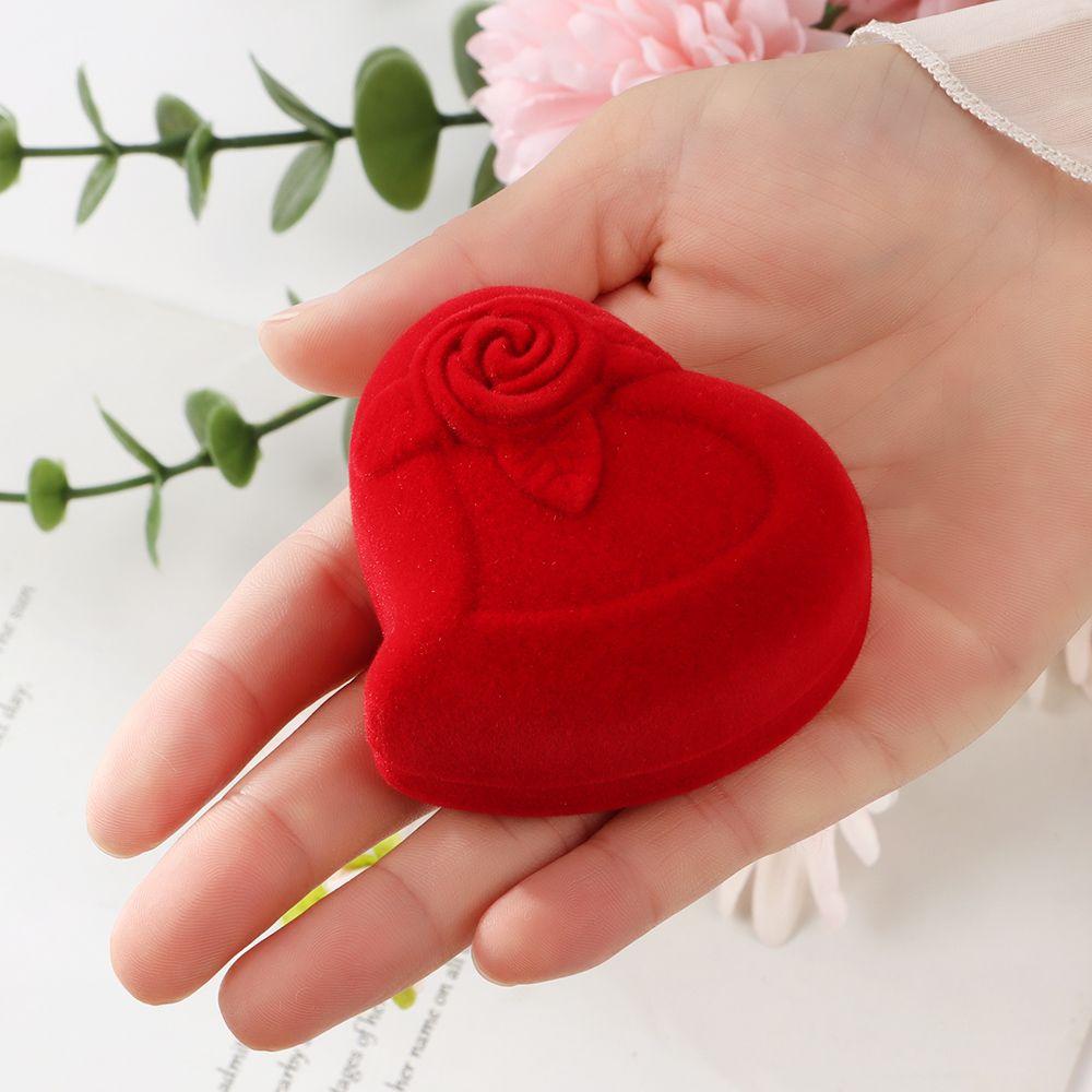 Engagement Wedding Exquisite Velvet Jewelry Box Ring Display Box Red Rose Double Ring Storage Box