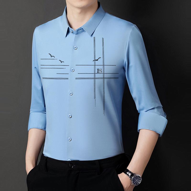 

Men s Seamless Ice Silk Lapel Shirt - High Elastic, Long-Sleeve, Business Casual for Spring & Autumn 2024. M