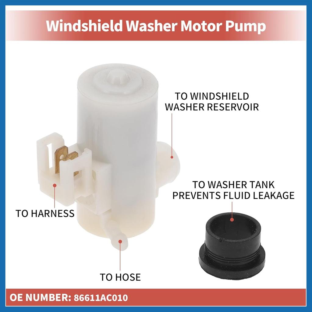 Windshield Washer Pump W/Grommet Windshield Washer Fluid Pump Fit for Honda Civic CR-V for Subaru GL-10 Loyale No.86611AC010 - Pack of 1 Item