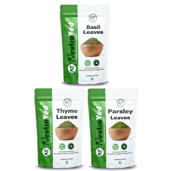 NeutraVed Combo Herbs Thyme Leaves 40g + Basil Leaves 35g + Parsley 30g | for Italian Seasoning Mixed Herbs | (Pack of 3, Total - 105g)
