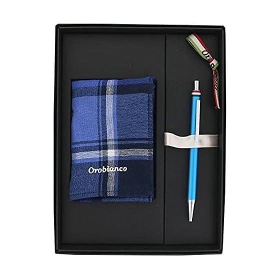 Orobianco Gift Set Freccia Ballpoint Pen Hand Towel Handkerchief Light Blue 1953704
