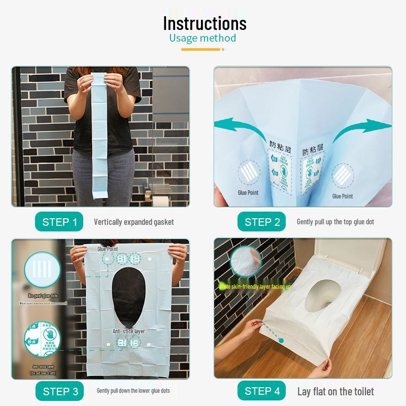 Thickened Disposable Toilet Seat Covers with No-Peel Adhesive – Ideal for Travel & Hotel Use