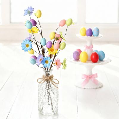 Bețișoare cu Ouă de Paște Ramură cu Flori Artificiale de Primăvară cu Ouă Colorate pentru Aranjamente Florale Petrecere Centru de Masă Acasă