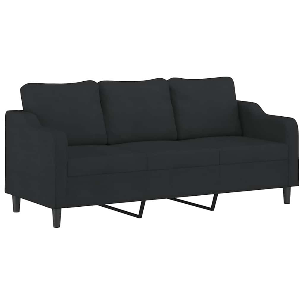 3 Seater Sofa with Footstool Black 180 cm Fabric