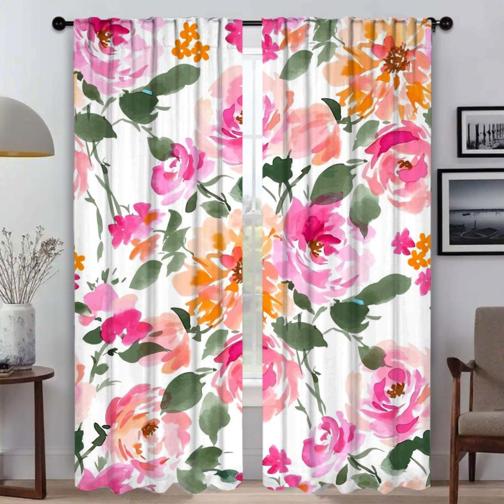 Beauty Flowers Modern Living Room Curtains for Camera Window Curtain for Room 2 Panel Home Interior Curtains Shades Partition