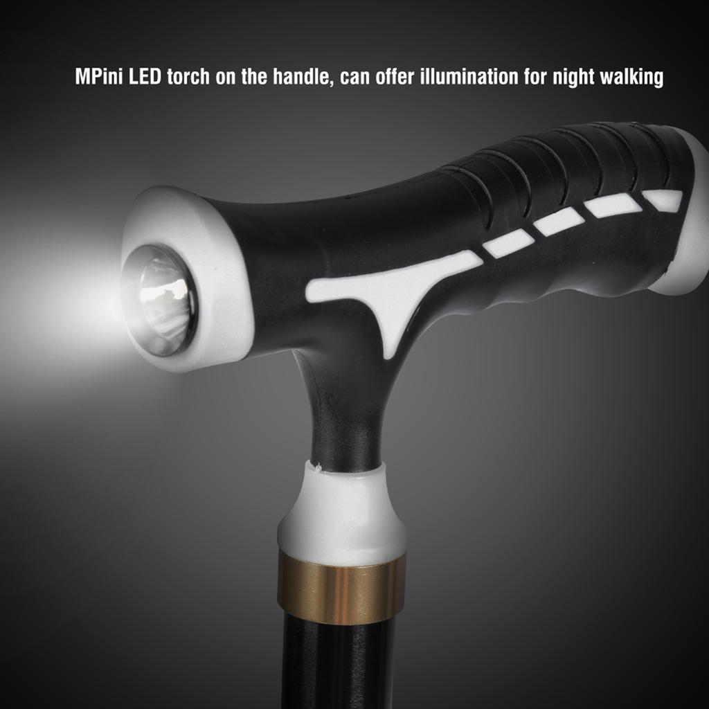 LED Light Aluminum Alloy Foldable Anti Slip  Elderly Crutches Handle Cane Walking Stick