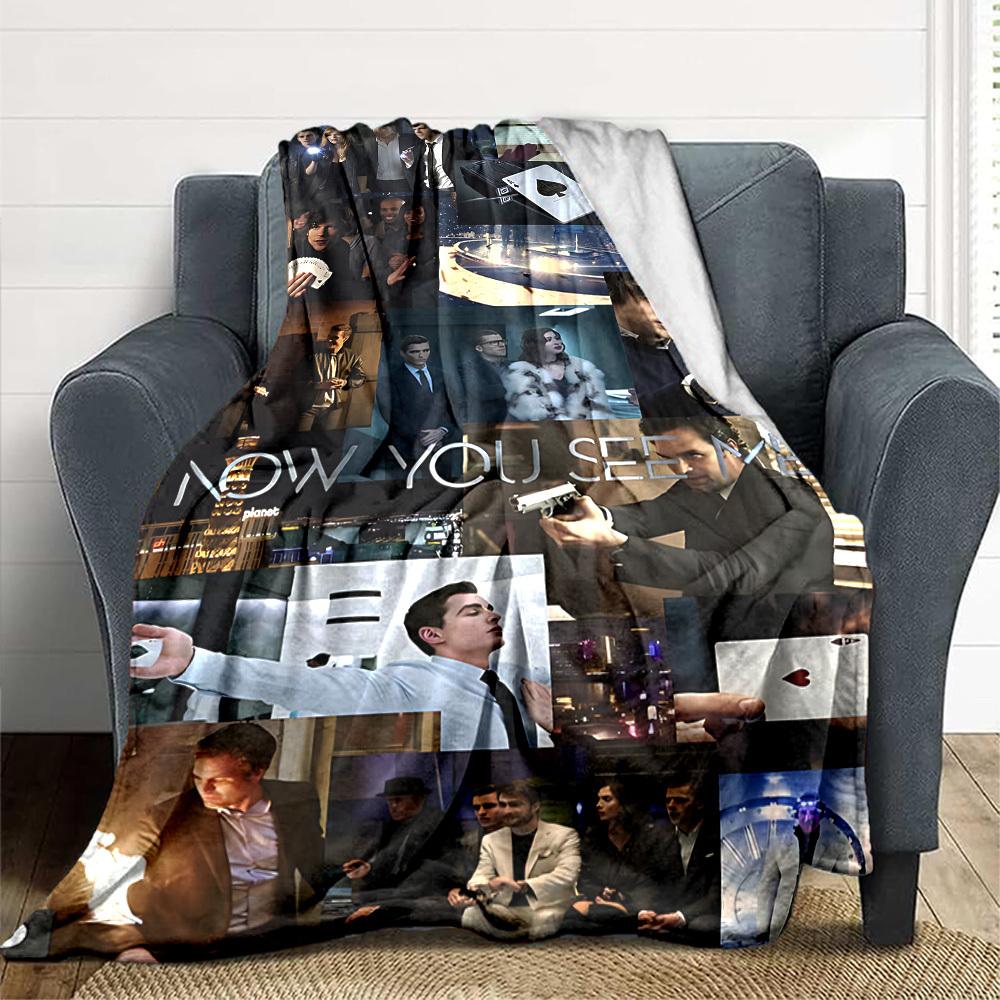 1pc Now You See Me Flannel Throw Blanket - HD Printed Lightweight Soft Warm All-Season Blanket for Sofa, Bed, Travel, Camping 084