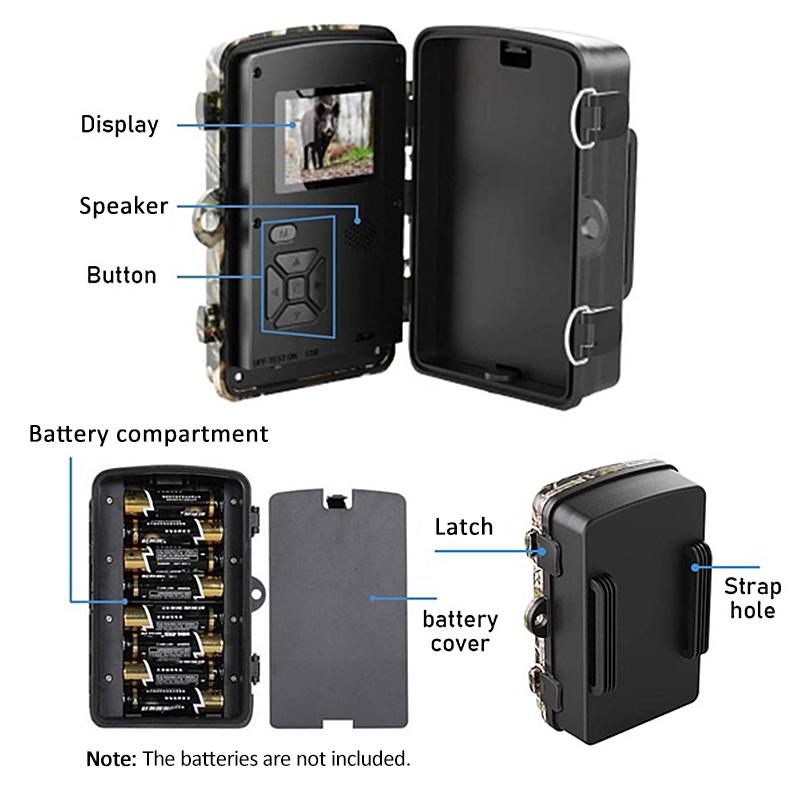 Trail-Jagdkamera Dl001 12 MP 1080p Infrarot-Nachtsicht Bewegungsaktivierter Auslöser Sicherheitskamera Outdoor Wildlife PO-Fallen