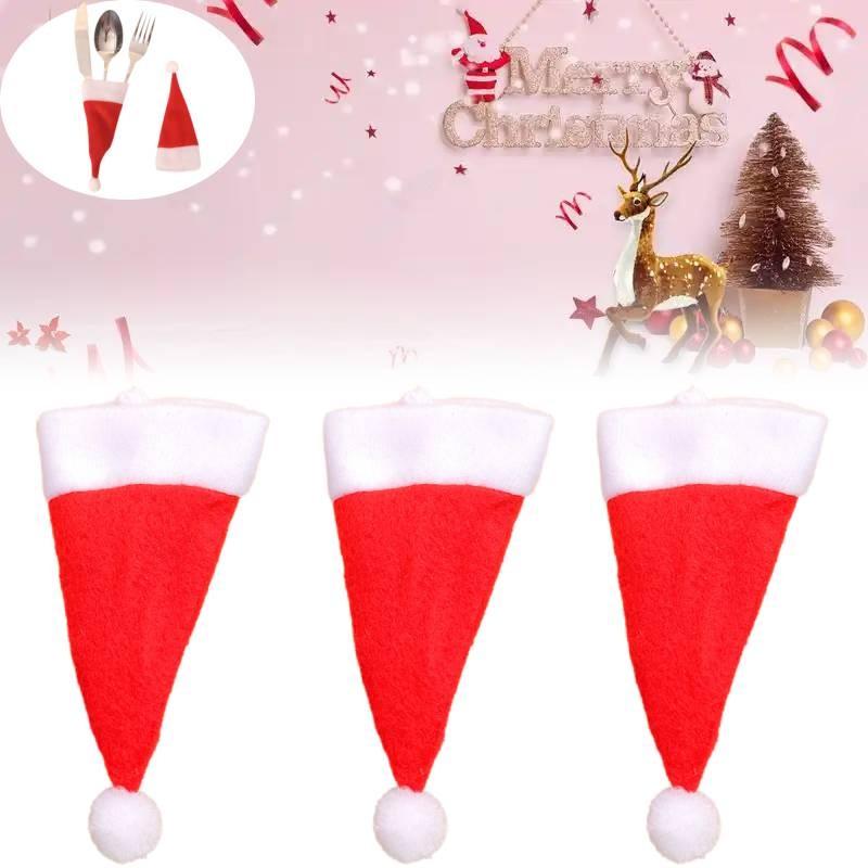 Neuankömmling Weihnachtsdekorationen Mit Mini-Weihnachtsmannmütze Plüsch Gabel- und Messerset Auf Lager Für Großhandel