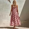 Plus Size Sleeveless Casual Maxi Dress Polka Dot Print Loose Fit Lightweight Summer Beach Dress with V Neckline and Ruffle Hem