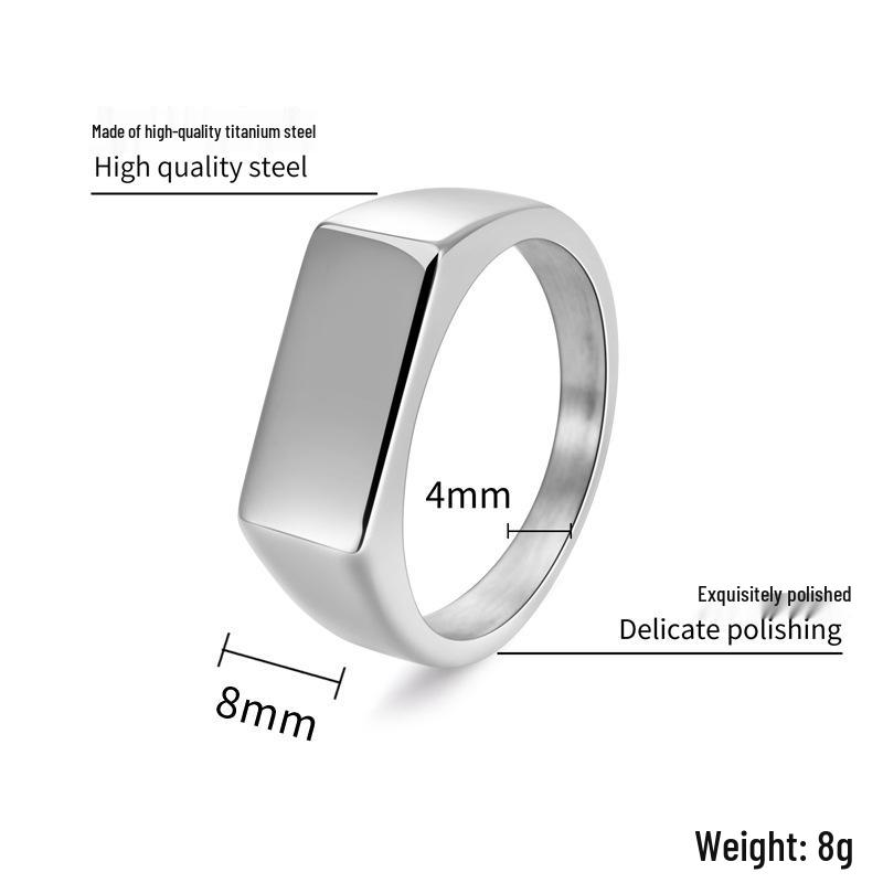Men's Smooth Rectangular Titanium Steel Ring - European & American Retro Style