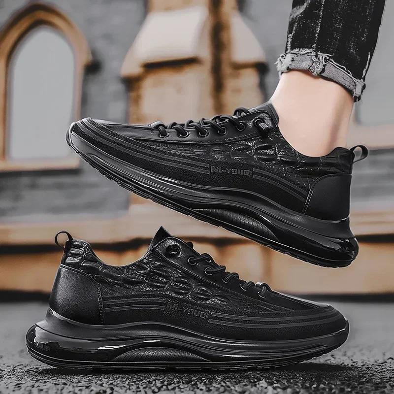 2026 Print Man Shoes Retro Design Leather Casual Men's Sneakers Platform Walking Shoes for Men New Slip on Tenis Masculino