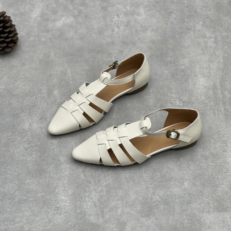 Handmade Genuine Leather Spring and Summer Toe Sandals Retro One-strap Woven Top Layer Cowhide Women's Shoes