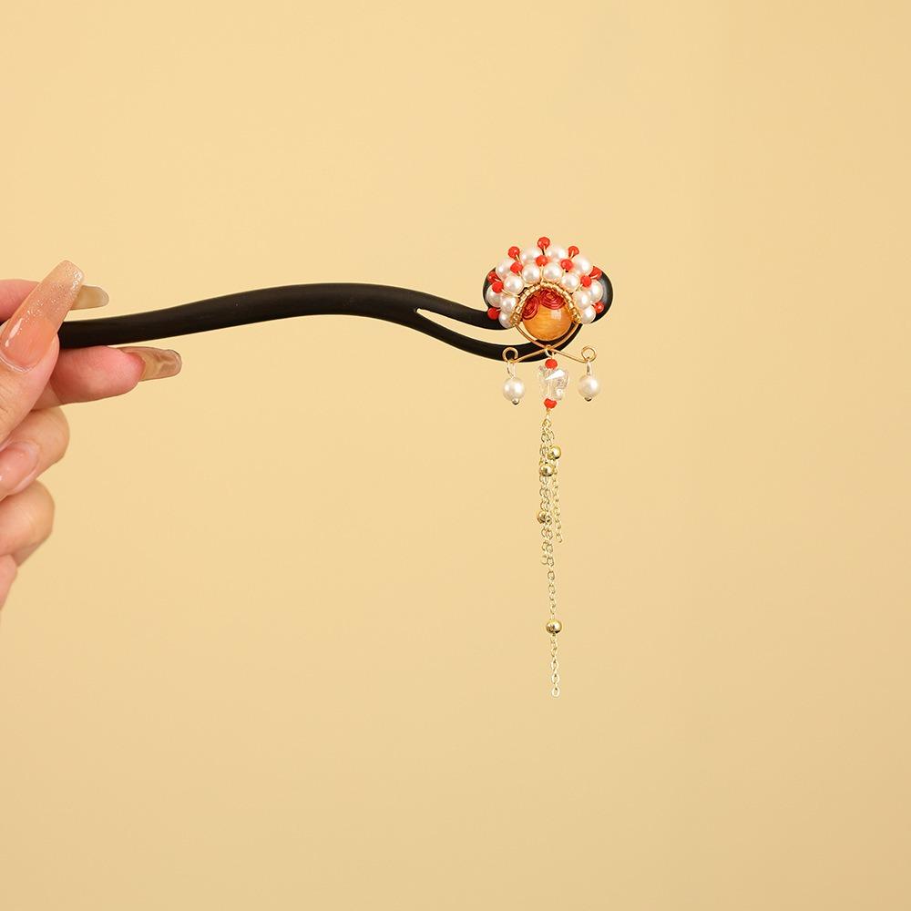 Red Wooden Hair Stick Tassel Hanfu Hairpin Classical New Chinese Style Hair Clip  Bridal