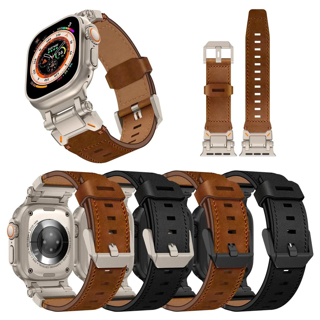 Leather Strap for Apple Watch Ultra 49mm 45mm 42 44mm Luxury Men Band for iWatch Se 6 5 4 Series 9 8 7 Ultra 2 Bracelet