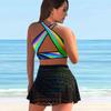 Women's Shoulder Strap Swimsuit Color Radian Print Bikini Tankini Swimsuit