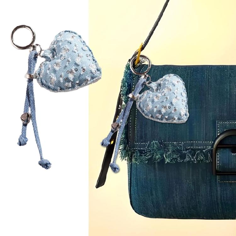 Charming Denims Heart Keychain Cute Design Sturdy Fabric Perfect For Keyrings Bags Gift Giving