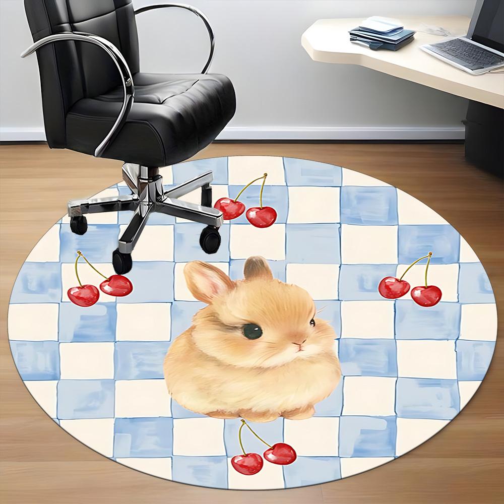 1pc Cherry Bunny Office Round Rug, Carpet for Office, Gaming, Lightweight Round Floor Mat Yy260205041