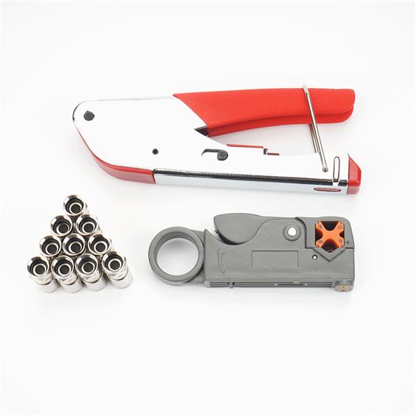 Compression Tool Kit RG59 RG6 Coaxial Crimping Tool Dual Blade Coaxial Cable Stripper With 10F Conne